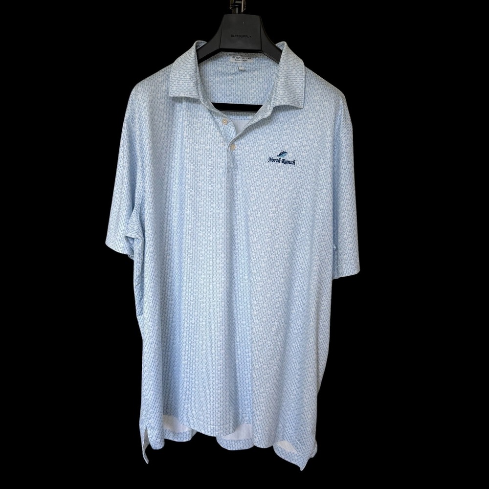 Peter Millar Summer Comfort Polo Shirt XXL Blue Geometric North Ranch Golf